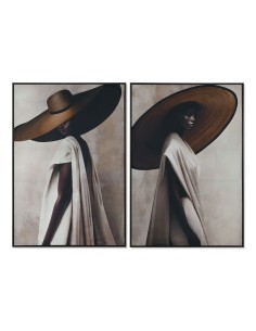 Cadre Home ESPRIT Noir Beige Doré Velours Chapeau Moderne (2 Unités)