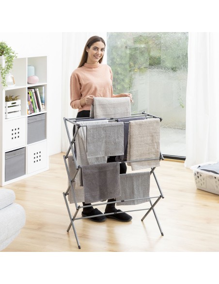 Séchoir à Linge Métallique Pliable et Extensible avec 3 Hauteurs Cloxy InnovaGoods 11 Barres