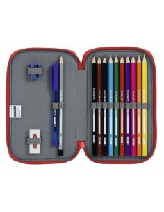 Plumier double Real Sporting de Gijón Blanc Rouge 12.5 x 19.5 x 4 cm (28 Pièces) 2