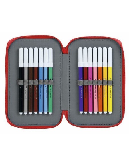 Plumier double Real Sporting de Gijón Blanc Rouge 12.5 x 19.5 x 4 cm (28 Pièces)