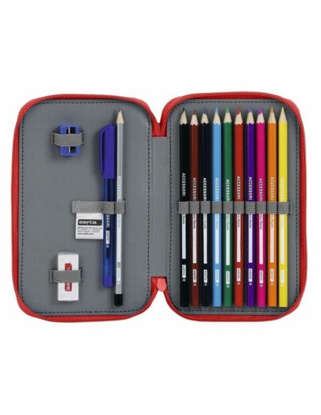 Plumier double Real Sporting de Gijón Rouge 12.5 x 19.5 x 4 cm (28 Pièces)