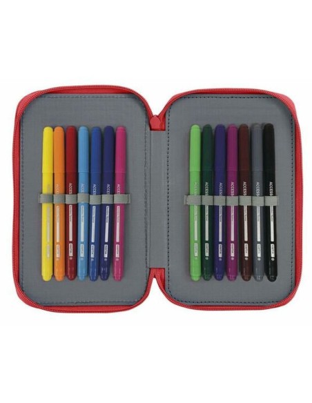 Plumier double Real Sporting de Gijón Rouge 12.5 x 19.5 x 4 cm (28 Pièces)