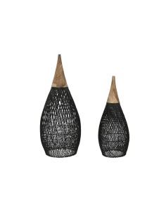 Écran de lampe Home ESPRIT Noir Bambou bois de teck 35 x 35 x 85 cm (2 Unités)