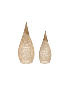 Écran de lampe Home ESPRIT Naturel Bambou bois de teck 35 x 35 x 85 cm (2 Unités)