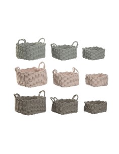 Set de basket Home ESPRIT Vert Beige Rose Corde (3 Pièces) (3 Unités)