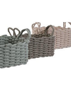 Set de basket Home ESPRIT Vert Beige Rose Corde (3 Pièces) (3 Unités) 2