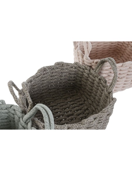 Set de basket Home ESPRIT Vert Beige Rose Corde (3 Pièces) (3 Unités)