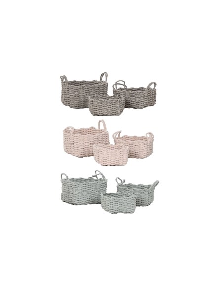 Set de basket Home ESPRIT Vert Beige Rose Corde (3 Pièces) (3 Unités)