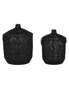 Set de basket Home ESPRIT Noir Jute Métal (2 Pièces)