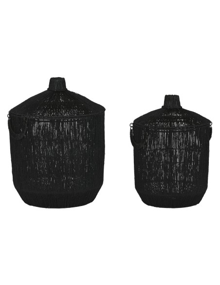 Set de basket Home ESPRIT Noir Jute Métal (2 Pièces)