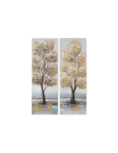 Cadre Home ESPRIT Doré Toile Bois MDF Arbre Traditionnel 30 x 3 x 90 cm (2 Unités)
