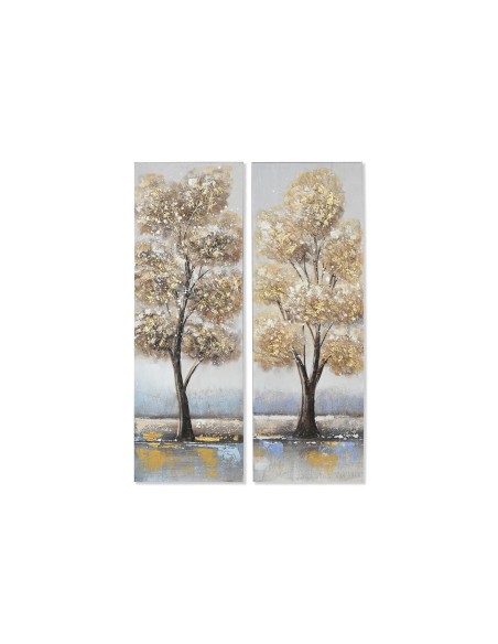 Cadre Home ESPRIT Doré Toile Bois MDF Arbre Traditionnel 30 x 3 x 90 cm (2 Unités)