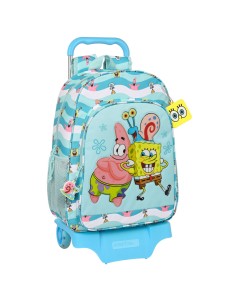 Cartable à roulettes Spongebob Stay positive Bleu Blanc (33 x 42 x 14 cm)