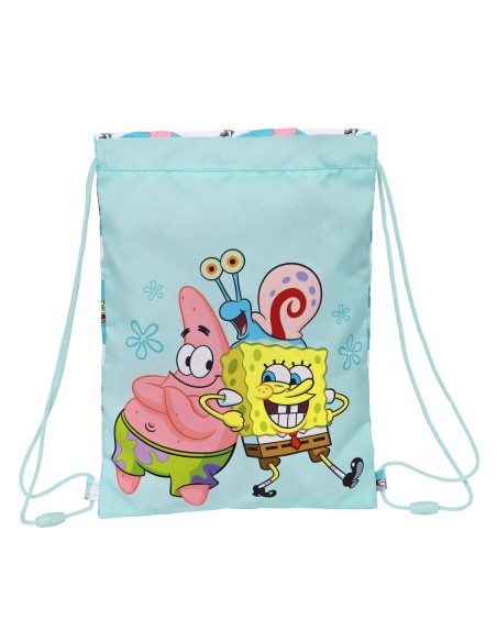 Sac à dos serré par des ficelles Spongebob Stay positive Bleu Blanc 26 x 34 x 1 cm