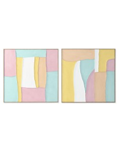 Cadre Home ESPRIT Blanc Rose Turquoise Abstrait Urbaine 102 x 4,5 x 102 cm (2 Unités)