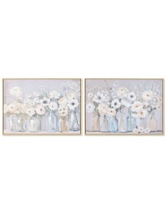 Cadre Home ESPRIT Bleu Blanc Vert Beige Vase Shabby Chic 70 x 3,5 x 50 cm (2 Unités)