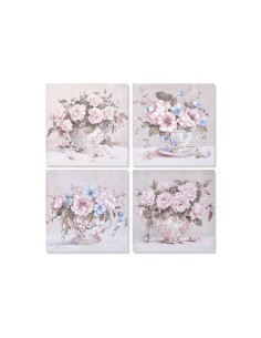 Cadre Home ESPRIT Blanc Rose Roses Romantique 60 x 3 x 60 cm (4 Unités)