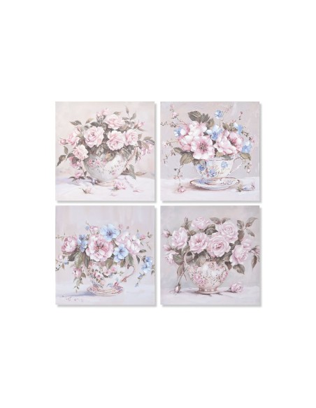 Cadre Home ESPRIT Blanc Rose Roses Romantique 60 x 3 x 60 cm (4 Unités)