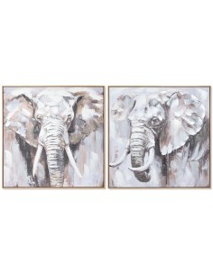 Cadre Home ESPRIT Blanc Marron Gris Eléphant Colonial 80 x 3,5 x 80 cm (2 Unités)