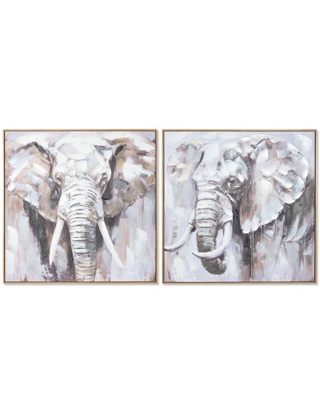 Cadre Home ESPRIT Blanc Marron Gris Eléphant Colonial 80 x 3,5 x 80 cm (2 Unités)