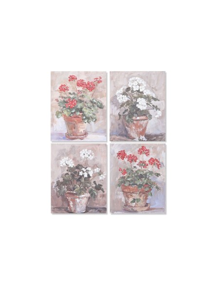 Cadre Home ESPRIT Blanc Marron Rouge Cottage 40 x 3 x 50 cm (4 Unités)