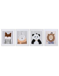 Cadre Home ESPRIT Blanc Gris Enfant animaux 40 x 1,8 x 50 cm (4 Unités)