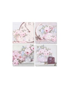 Cadre Home ESPRIT Vert Rose Roses Romantique 60 x 3 x 60 cm (4 Unités)
