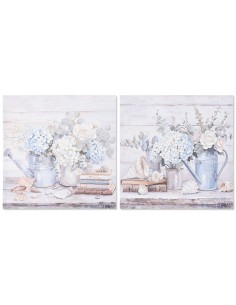Cadre Home ESPRIT Bleu Gris Shabby Chic Hortensia 60 x 3 x 60 cm (2 Unités)