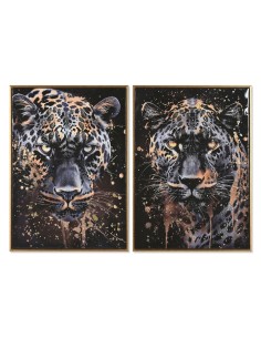 Cadre Home ESPRIT Noir Doré Léopard Colonial Laqué 50 x 3,5 x 70 cm (2 Unités)
