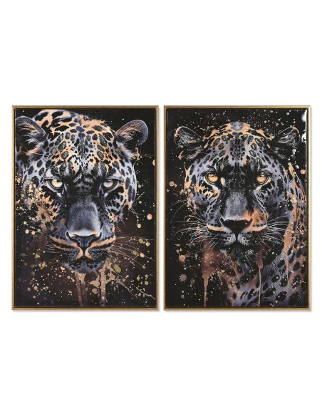 Cadre Home ESPRIT Noir Doré Léopard Colonial Laqué 50 x 3,5 x 70 cm (2 Unités)