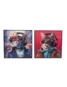Cadre Home ESPRIT Moderne Chat 50 x 3,5 x 50 cm (2 Unités)