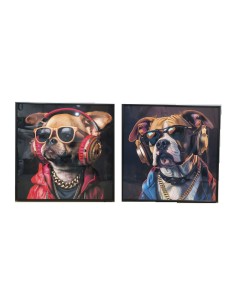 Cadre Home ESPRIT Bleu Marron Rouge Moderne Chien 50 x 3,5 x 50 cm (2 Unités)