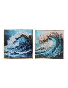 Cadre Home ESPRIT Bleu Blanc Marron Mer et océan 80 x 3,5 x 80 cm (2 Unités)