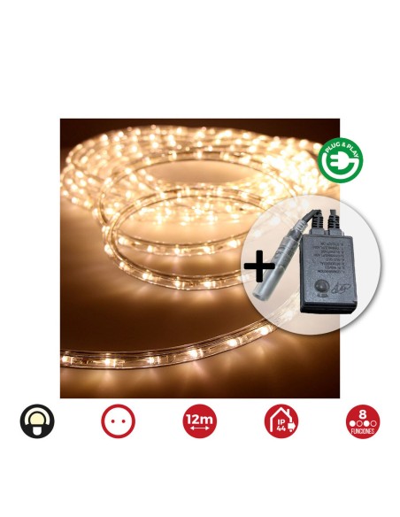 Tuyau d'arrosage LED EDM 71492 Flexiled Transparent Vert tendre Lumière chaude 12 m 8 Fonctions