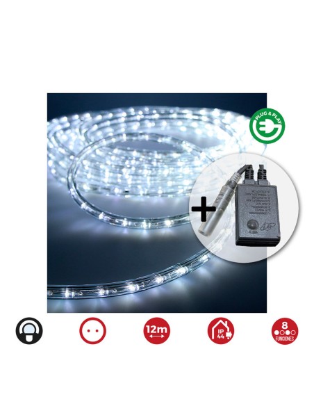 Tuyau d'arrosage LED EDM 71491 Flexiled Transparent Blanc froid 6500K 12 m