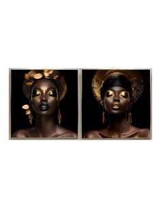 Cadre Home ESPRIT Noir Doré Africaine 80 x 3,5 x 80 cm (2 Unités)