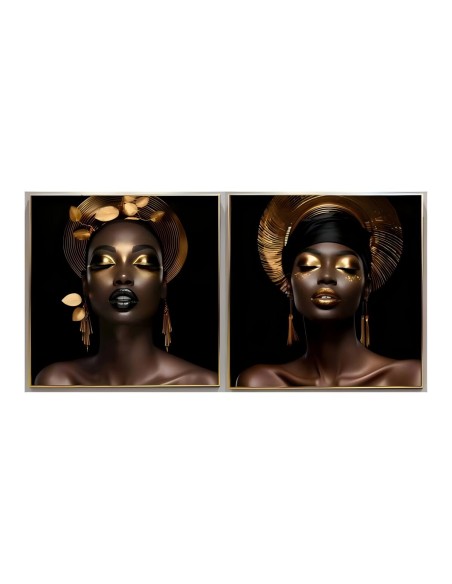 Cadre Home ESPRIT Noir Doré Africaine 80 x 3,5 x 80 cm (2 Unités)