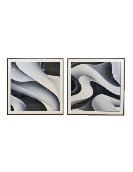 Cadre Home ESPRIT Blanc Noir Abstrait Moderne 80 x 3,5 x 80 cm (2 Unités)