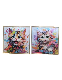 Cadre Home ESPRIT Moderne Chat 80 x 3,5 x 80 cm (2 Unités)