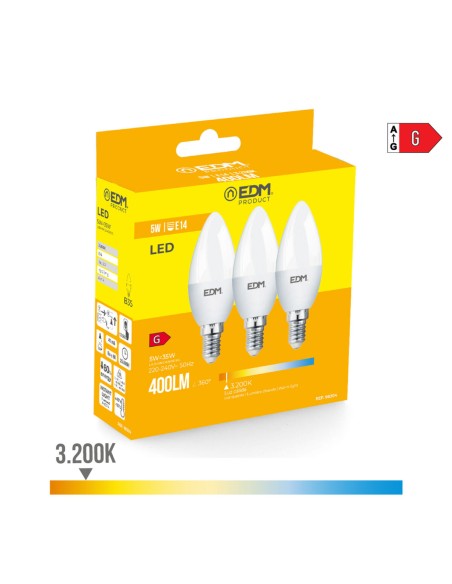 Pack de 3 ampoules LED EDM 98204 G 35 W 5 W 50 W E14 400 lm Ø 3,6 x 10 cm (3200 K)