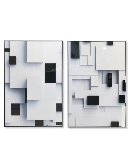 Cadre Home ESPRIT Blanc Noir Abstrait Moderne 80 x 3,5 x 120 cm (2 Unités)