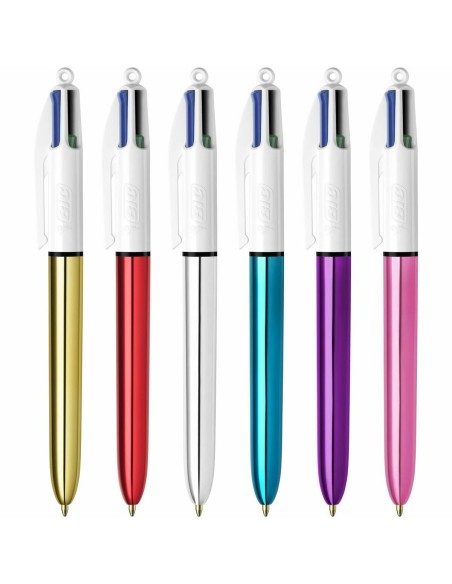 Ensemble de Stylos Bic Shine Silver Blanc Multicouleur (12 Pièces)