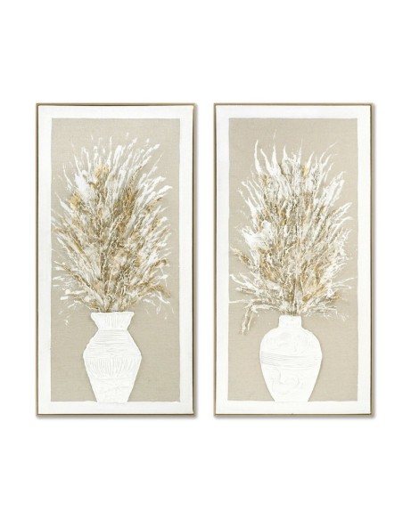 Cadre Home ESPRIT Blanc Beige Vase Traditionnel 62 x 4,5 x 122 cm (2 Unités)