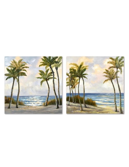 Cadre Home ESPRIT Bleu Vert Plage méditerranéen 80 x 3 x 80 cm (2 Unités)