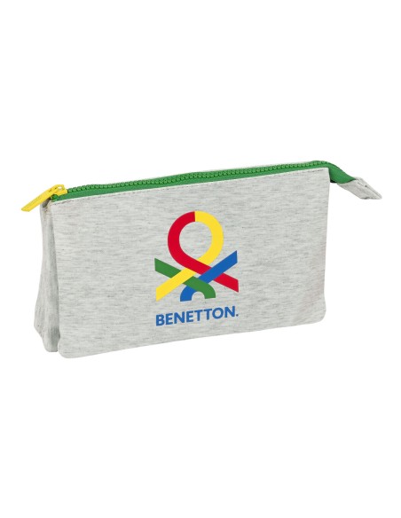 Trousse Fourre-Tout Triple Benetton Pop Gris (22 x 12 x 3 cm)