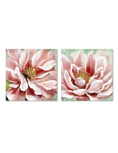 Cadre Home ESPRIT Vert Rose Fleur Traditionnel 80 x 3 x 80 cm (2 Unités)