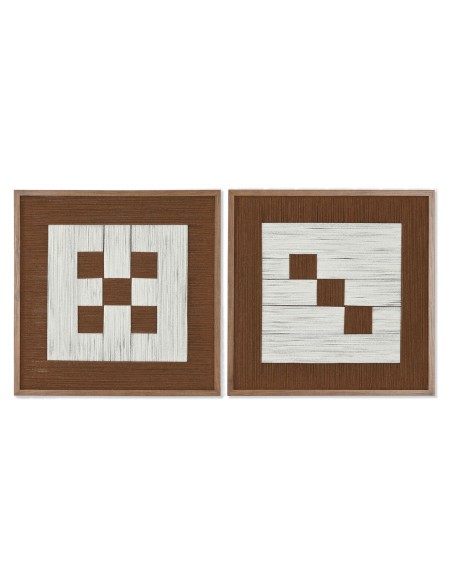Cadre Home ESPRIT Blanc Marron Beige Moderne Urbaine 50 x 3 x 50 cm (2 Unités)