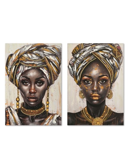 Cadre Home ESPRIT Noir Doré Colonial Africaine 60 x 3 x 90 cm (2 Unités)