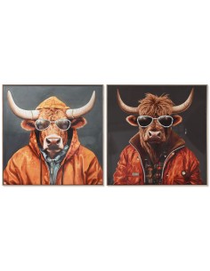 Cadre Home ESPRIT Gris Orange Vache Moderne Laqué 82 x 4,5 x 82 cm (2 Unités)