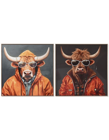 Cadre Home ESPRIT Gris Orange Vache Moderne Laqué 82 x 4,5 x 82 cm (2 Unités)